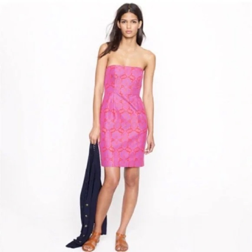 J.Crew Ella Medallion Purple Strapless Sheath Dress Sz 8